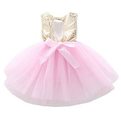 preiswerte Partykleider-Kinder Kleinkind Mädchen Kleid Einfarbig Ärmellos Leistung Party Ferien Pailletten Basic Schön Süß Acryl Sommer Rosa Rote