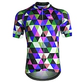 cheap Men&#039;s Jerseys-Men&#039;s Cycling Jersey Short Sleeve Fall Bike Jersey Top with 3 Rear Pockets Mountain Bike MTB Road Bike Cycling Breathable Quick Dry Front Zipper Back Pocket Red / Green Purple Green Rainbow Plaid