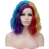 economico Parrucche da festa-Parrucca Ombre Corto Bob Sintetica Blu Viola Arcobaleno Colorata Capelli Lisci Parte Centrale Cosplay Fibra Resistente al Calore per Donne Costumi Pride Halloween
