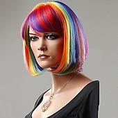 preiswerte Party Perücken-Cosplay Kostüm Perücke Synthetische Perücke Gerade Bob Ordentlicher Pony Mit Pony Perücke Kurze Schwarze Schwarz  Rote Regenbogen Synthetikhaar 12 Zoll Frauen Synthetische Sexy Dame Schwarz Gemischte