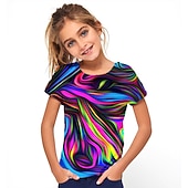 Недорогие Девичье 3D-видение и сияние-Девочки 3D Графика Геометрический принт Контрастных цветов Футболка С короткими рукавами 3D печать Лето Спорт Мода Уличный стиль Дети Атлетический