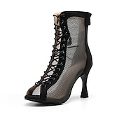 cheap Dance Boots-Women&#039;s Black Mesh Lace-Up Dance Shoes with Open-Toe Design - Stylish High Heel Performance Shoes for Salsa, Tango, and Latin Dance