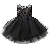 preiswerte Partykleider-Kinder Kleinkind Mädchen Kleid Einfarbig Ärmellos Leistung Party Ferien Pailletten Basic Schön Süß Acryl Sommer Rosa Rote