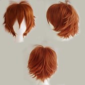 abordables Perruques de fête-perruque synthétique bouclée asymétrique courte marron clair vert blanc violet noir cheveux synthétiques 12 pouces femmes anime cosplay cool noir perruque de carnaval