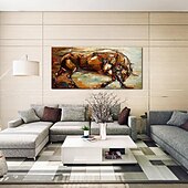 cheap Animal Paintings-Oil Painting Hand Painted Horizontal Panoramic Animals Modern Rolled Canvas (No Frame)