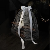 abordables Voiles de mariée-Voile de mariage élégant à un niveau / style doux / voile d&#039;anniversaire avec nœud en satin Robe en tulle de 15,75 pouces (40 cm) pour impressionner 2025