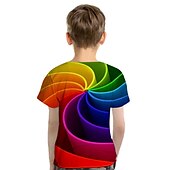 お買い得  男の子の3Dビジョンと幾何学-男の子 3D カラーブロック 虹色 3D印刷 Tシャツ 半袖 3Dプリント 夏 活発的 スポーツ ストリートファッション 子供 幼児 2〜13歳 日常