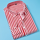 preiswerte Button-Down-Hemden für Herren-Herren Oberhemd Gestreiftes Hemd Hemd Kragenhemd Gestreift Hochzeit Arbeit Schwarz Weiß Rote Marineblau Langarm Kragen Bekleidung