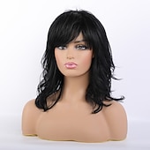 abordables Pelucas naturales de malla-Cabello humano remy Peluca Larga Ola natural Parte lateral Corte a capas Corte asimétrico Con flequillo Negro Mujer Moda Entradas Naturales Sin Tapa Mujer Todo Negro natural # 1B 16 pulgadas