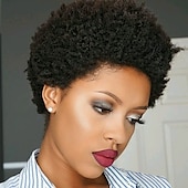 economico Parrucche di capelli veri senza cuffia-parrucca di capelli umani remy afro riccio parte laterale naturale designer parrucca afro-americana senza cappuccio capelli cinesi delle donne nero 6 pollici da sera da sera festa / serata