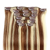 abordables Extensions à Clips-A Clipser Extensions de cheveux Cheveux Naturel Rémy Clip sur les extensions de cheveux 7 pièces 100 g Pack Droit Blond 14-24 pouce Extensions de cheveux