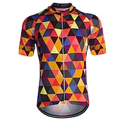 cheap Men&#039;s Jerseys-Men&#039;s Cycling Jersey Short Sleeve Fall Bike Jersey Top with 3 Rear Pockets Mountain Bike MTB Road Bike Cycling Breathable Quick Dry Front Zipper Back Pocket Red / Green Purple Green Rainbow Plaid