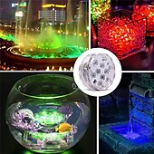 baratos Luzes Subaquáticas-luzes led submersíveis ao ar livre à prova d&#039;água 10 led rgb lâmpada de pesca subaquática luzes de fonte de lagoa controle remoto operado por bateria 16 cores luzes de piscina para vaso aquário tanque de peixes
