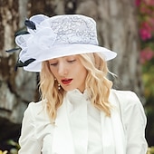 levne Fascinátory a klobouky-Klobouky Organza Kbelík Svatební Večírek Melbourne Cup koktejl Royal Astcot Doplňky do vlasů Elegantní S Peří Mašle Přílba Pokrývky Hlavy