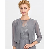 preiswerte Wickel der Mutter-3/4-Ärmel Chiffon Boleros Hochzeits-  Party-  Abendkleider Damen Hochzeitsgast Wraps mit einfarbigem Kleid zum Beeindrucken