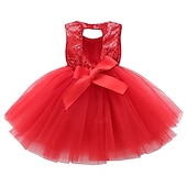preiswerte Partykleider-Kinder Kleinkind Mädchen Kleid Einfarbig Ärmellos Leistung Party Ferien Pailletten Basic Schön Süß Acryl Sommer Rosa Rote