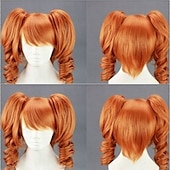 cheap Movie Character Wigs-Ponytail Wig Cosplay  Wig Synthetic Wig Cosplay Wig Lolita Curly Cute With 2 Ponytails Wig Medium Length Light golden Black Orange Synthetic Hair 18 inchWomen&#039;sCosplay Blonde hairjoy Halloween Wigs