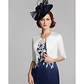 voordelige moeders wikkels-Dames Wrap Bolero Shawl Moeder&#039;s Bruids Gast Wraps Jassen  Jasjes Pure Basis Halve Mouw Satijnen Bruids Wikkel Met Pure Kleur Voor Formele Lente  Herfst jurk om indruk te maken