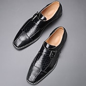 cheap Formal-Men&#039;s Red Faux Leather Monk Strap Dress Shoes – Crocodile Pattern, Formal Wear for Business and Special Events