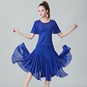 abordables Tenues de danse latine-Danse latine Jupes Volants en cascade Ruché Combinaison Femme Utilisation Entraînement Manche Courte Taille moyenne Polyester