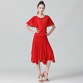 abordables Tenues de danse latine-Danse latine Jupes Volants en cascade Ruché Combinaison Femme Utilisation Entraînement Manche Courte Taille moyenne Polyester