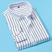 preiswerte Button-Down-Hemden für Herren-Herren Oberhemd Gestreiftes Hemd Hemd Kragenhemd Gestreift Hochzeit Arbeit Schwarz Weiß Rote Marineblau Langarm Kragen Bekleidung