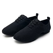 ieftine Pantofi Jazz-pantofi de dans jazz de pânză neagră pentru femei cu design cu șireturi – încălțăminte confortabilă și ușoară pentru dansul jazz, de sală, latin și social