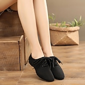 ieftine Pantofi Jazz-pantofi de dans jazz de pânză neagră pentru femei cu design cu șireturi – încălțăminte confortabilă și ușoară pentru dansul jazz, de sală, latin și social
