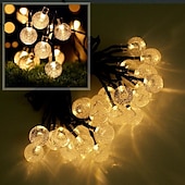 billige Soldrevet-elegant bryllupsfestmottakelse 6,5m 30led solcellelys - boblelampe med krystallkule, 8 funksjoner, vanntette utendørs eventyrlys for hage, plendekorasjon