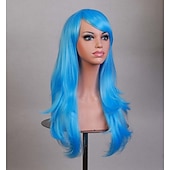 economico Parrucche da festa-Parrucca sintetica riccia a onda naturale con frangia parrucca lunga in fibra sintetica bionda chiara grigia argento marrone rosa 28 pollici parrucche anime carine per feste di Halloween