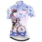baratos Camisolas femininas-Mulheres Camisa para Ciclismo Padrão Botânico floral Flor Manga Curta Moto Camisa / Roupas Para Esporte Blusas com 3 bolsos traseiros Ciclismo de Montanha Ciclismo de Estrada Secagem Rápida Bolso