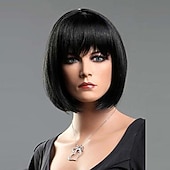preiswerte Party Perücken-Cosplay Kostüm Perücke Synthetische Perücke Gerade Bob Ordentlicher Pony Mit Pony Perücke Kurze Schwarze Schwarz  Rote Regenbogen Synthetikhaar 12 Zoll Frauen Synthetische Sexy Dame Schwarz Gemischte