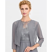 preiswerte Wickel der Mutter-3/4-Ärmel Chiffon Boleros Hochzeits-  Party-  Abendkleider Damen Hochzeitsgast Wraps mit einfarbigem Kleid zum Beeindrucken