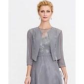 preiswerte Wickel der Mutter-3/4-Ärmel Chiffon Boleros Hochzeits-  Party-  Abendkleider Damen Hochzeitsgast Wraps mit einfarbigem Kleid zum Beeindrucken