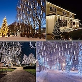 cheap Plug String Lights-4 Packs Falling Rain Lights Meteor Shower Lights Christmas Lights 30cm 32 Tube 576 LEDs Falling Rain Drop Icicle String Lights for Christmas Trees Halloween Decoration Holiday Wedding