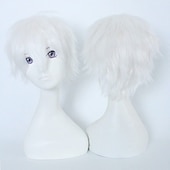 abordables Perruques de fête-perruque synthétique bouclée asymétrique courte marron clair vert blanc violet noir cheveux synthétiques 12 pouces femmes anime cosplay cool noir perruque de carnaval