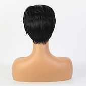 abordables Perruques sans bonnet-Cheveux Naturel Rémy Perruque Court Droit Droite naturelle Bob Coupe Carré Coupe Lutin Partie latérale Coupe Dégradée Noir Marron Homme Mode Ligne de Cheveux Naturelle Sans bonnet Femme Tous Noir