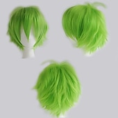 abordables Perruques de fête-perruque synthétique bouclée asymétrique courte marron clair vert blanc violet noir cheveux synthétiques 12 pouces femmes anime cosplay cool noir perruque de carnaval