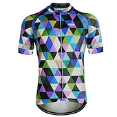 cheap Men&#039;s Jerseys-Men&#039;s Cycling Jersey Short Sleeve Fall Bike Jersey Top with 3 Rear Pockets Mountain Bike MTB Road Bike Cycling Breathable Quick Dry Front Zipper Back Pocket Red / Green Purple Green Rainbow Plaid