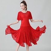 abordables Tenues de danse latine-Danse latine Jupes Volants en cascade Ruché Combinaison Femme Utilisation Entraînement Manche Courte Taille moyenne Polyester