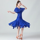 abordables Tenues de danse latine-Danse latine Jupes Volants en cascade Ruché Combinaison Femme Utilisation Entraînement Manche Courte Taille moyenne Polyester