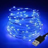 Недорогие Питание от USB-2 шт. 20 м светодиодных гирлянд, USB-гирлянда, 400 светодиодов теплого белого цвета, белый, синий для уличного рождественского гибкого украшения