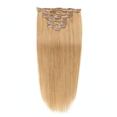 abordables Extensions à Clips-A Clipser Extensions de cheveux Cheveux Naturel Rémy Clip sur les extensions de cheveux 7 pièces 100 g Pack Droit Blond 14-24 pouce Extensions de cheveux