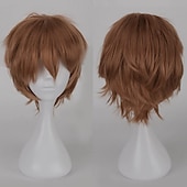 abordables Perruques de fête-perruque synthétique bouclée asymétrique courte marron clair vert blanc violet noir cheveux synthétiques 12 pouces femmes anime cosplay cool noir perruque de carnaval
