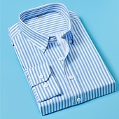 preiswerte Button-Down-Hemden für Herren-Herren Oberhemd Gestreiftes Hemd Hemd Kragenhemd Gestreift Hochzeit Arbeit Schwarz Weiß Rote Marineblau Langarm Kragen Bekleidung
