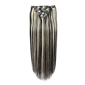 abordables Extensions à Clips-A Clipser Extensions de cheveux Cheveux Naturel Rémy Clip sur les extensions de cheveux 7 pièces 100 g Pack Droit Blond 14-24 pouce Extensions de cheveux