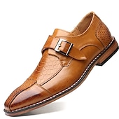 cheap Formal-Men&#039;s Red Faux Leather Monk Strap Dress Shoes – Crocodile Pattern, Formal Wear for Business and Special Events
