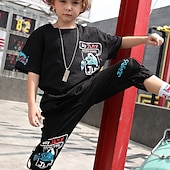 abordables Pantalones-Niños Chico Pantalones Negro Estampado Algodón