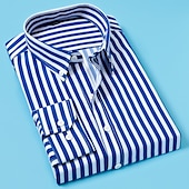 preiswerte Button-Down-Hemden für Herren-Herren Oberhemd Gestreiftes Hemd Hemd Kragenhemd Gestreift Hochzeit Arbeit Schwarz Weiß Rote Marineblau Langarm Kragen Bekleidung
