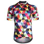 cheap Men&#039;s Jerseys-Men&#039;s Cycling Jersey Short Sleeve Fall Bike Jersey Top with 3 Rear Pockets Mountain Bike MTB Road Bike Cycling Breathable Quick Dry Front Zipper Back Pocket Red / Green Purple Green Rainbow Plaid